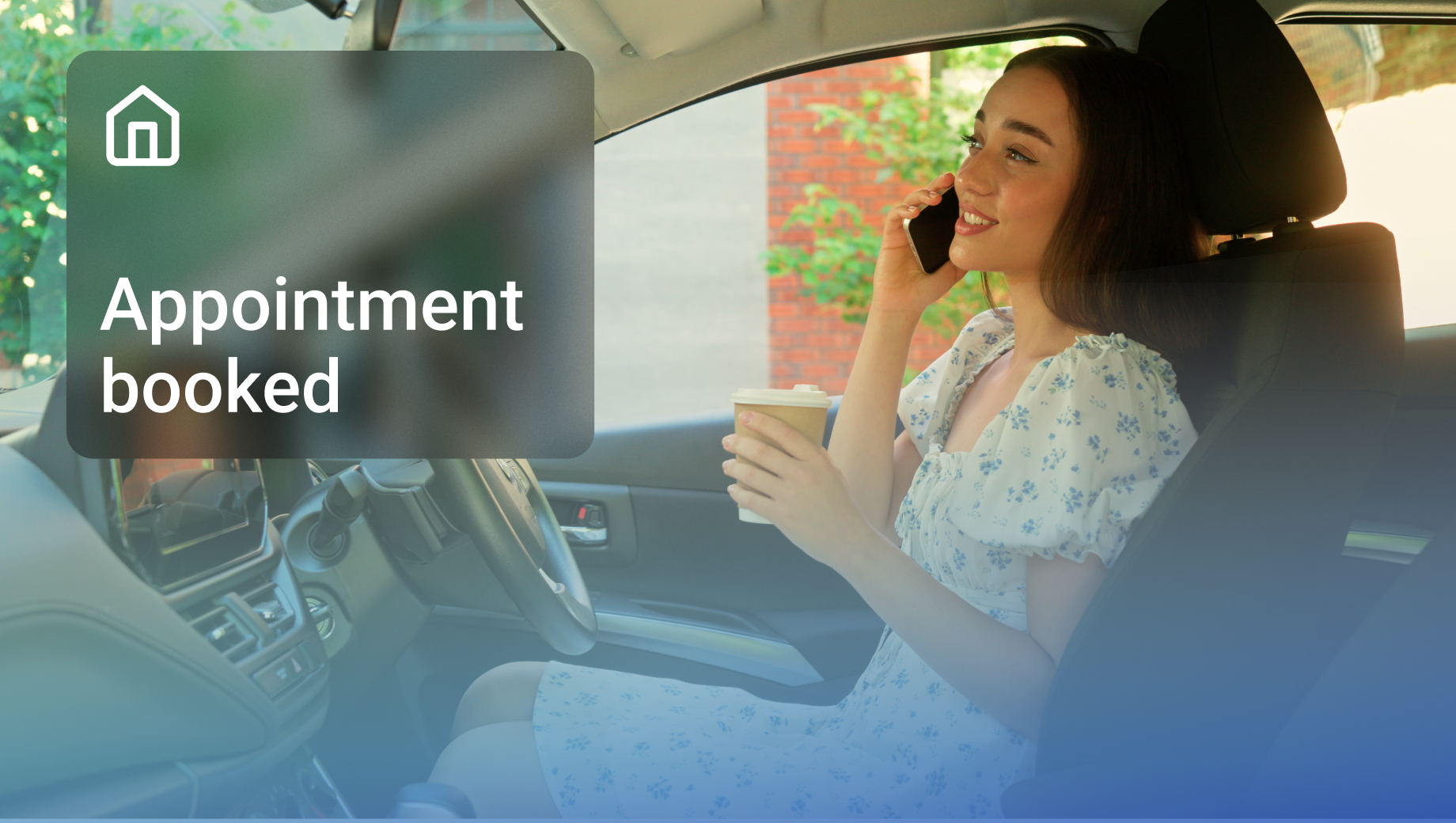 A person sitting in car and accepting an offer to sell car and booking free collection