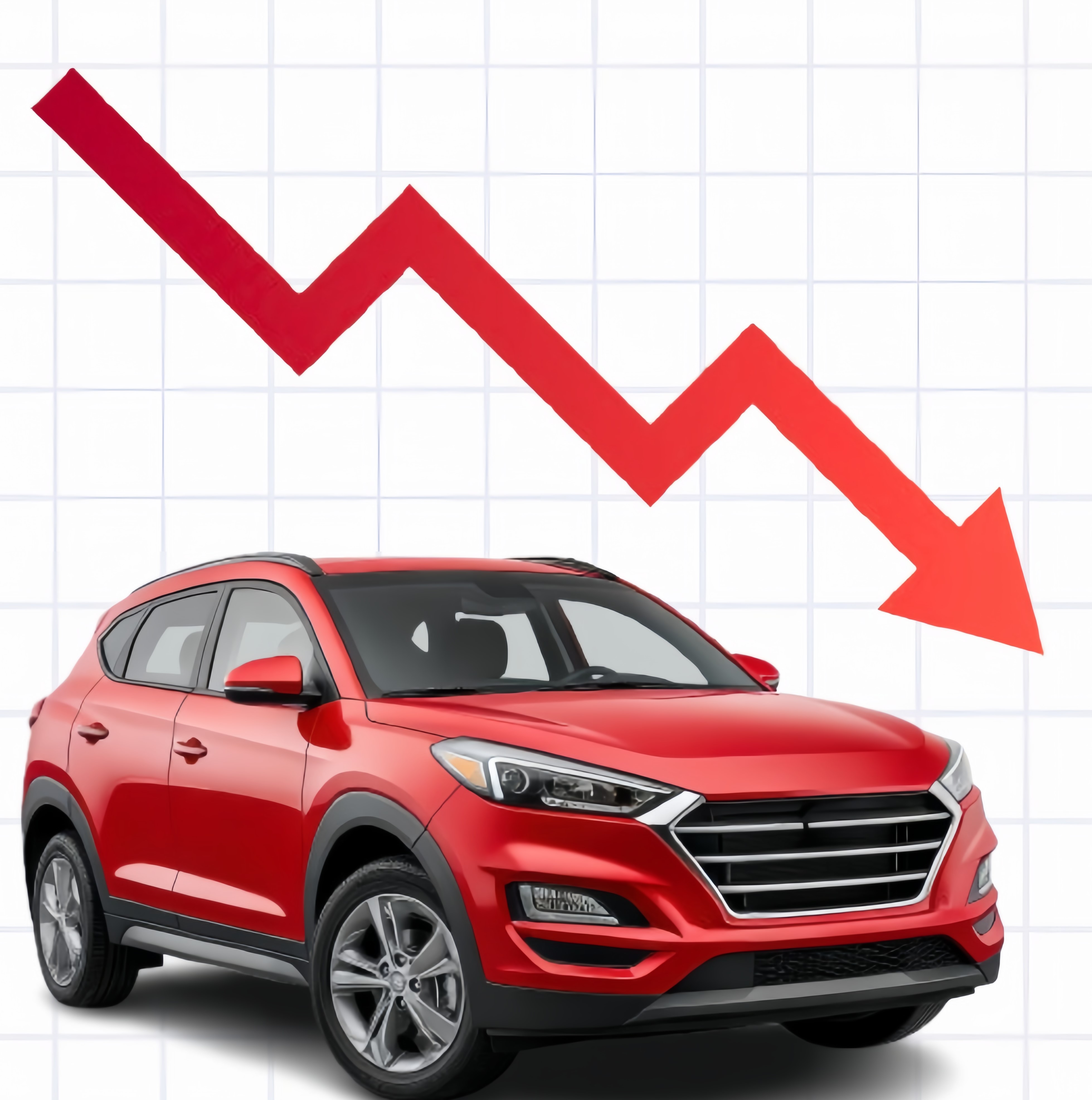 Image shows a graph going downward, showcasing a decrease in the car's value