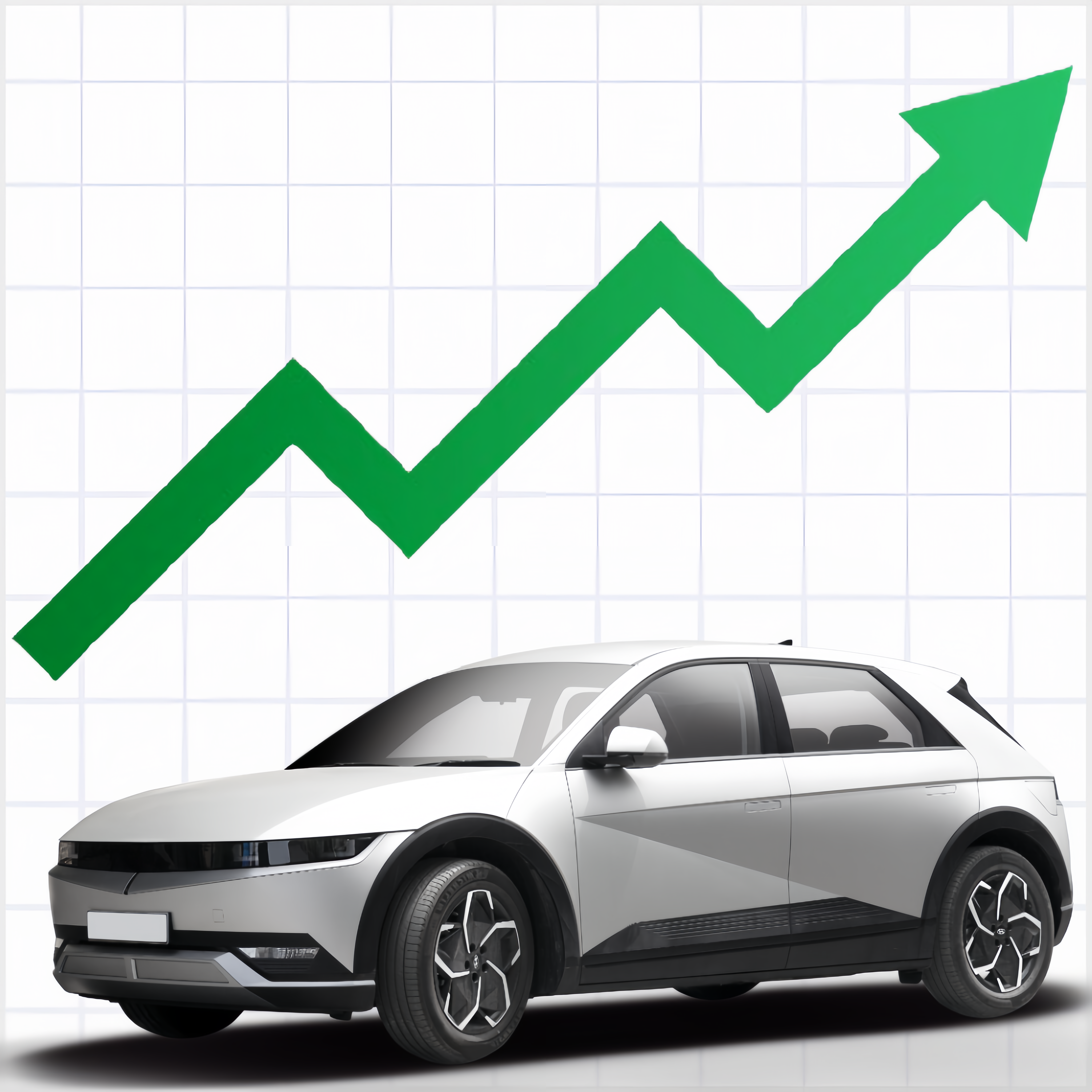 Image shows a graph going upwards, showcasing an increase in the car's value